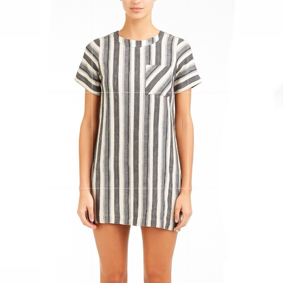 ACE & JIG Striped Short Sleeve Linen Minimalistic Tunic Mini Dress - Picture 1 of 7